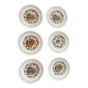 GERMANY PIERCED GOLD EDGES PORCELAIN VIENNESE MOTIF 6 PIECES PLATES COLLECTIBLE